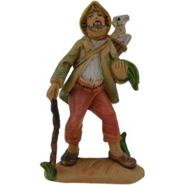 12 Cm Shepherd with sheep in the basket