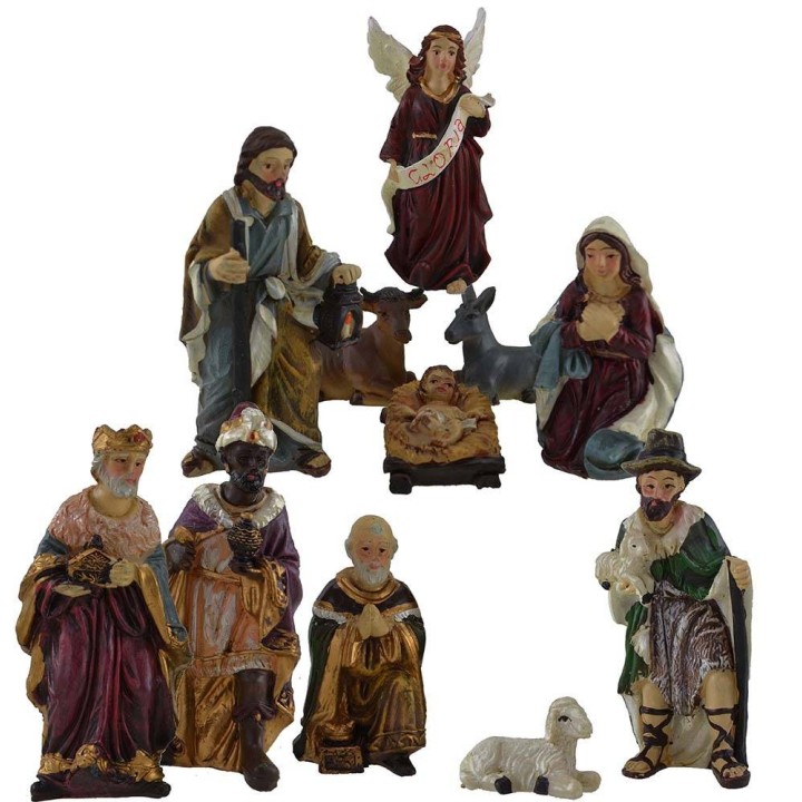 Set 11 figure 9 cm Natività presepe, Re Magi, angelo, pastore e