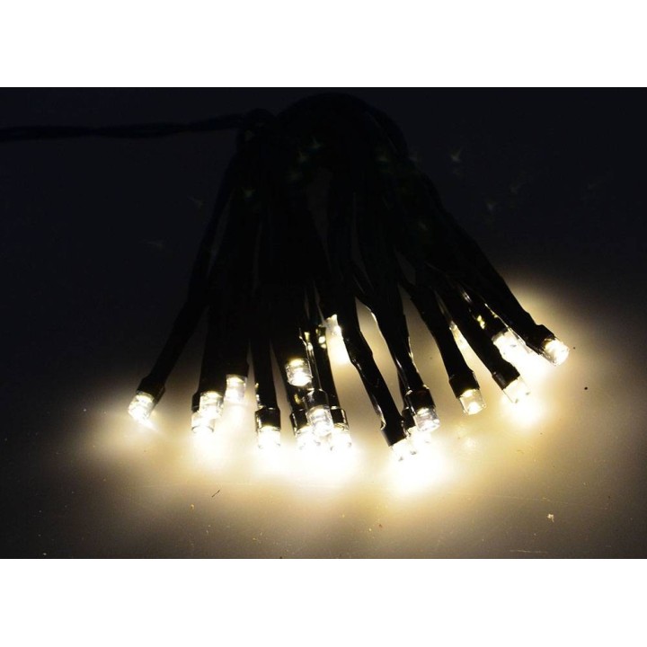 Cadena de 20 luces LED de color blanco cálido a pilas.