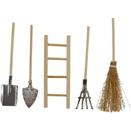 Set of 5 wooden countryside tools accessories in miniature