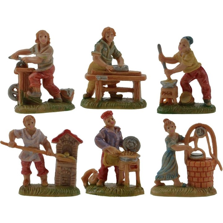 Conjunto de 6 artesanos para belén de 4 cm