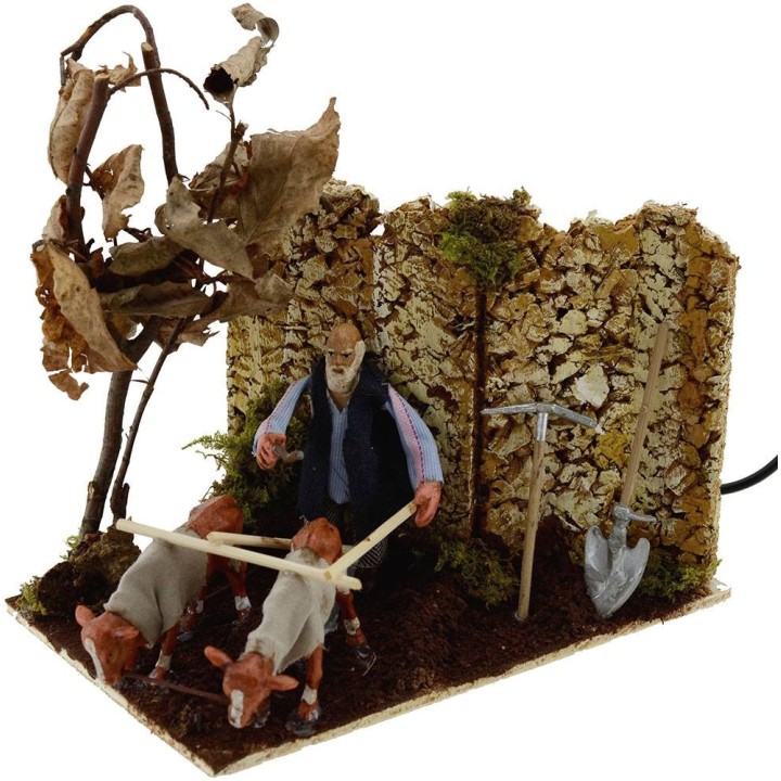 8 cm peasant in movement with plow and oxen 3 movements