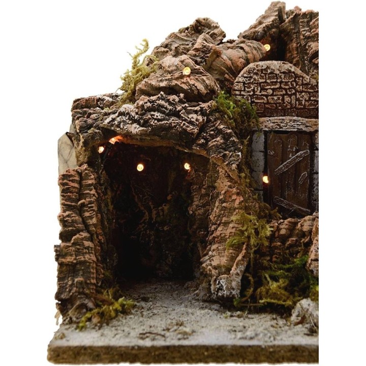 Nativity scene with cave and lights cm 25x20x25 h.