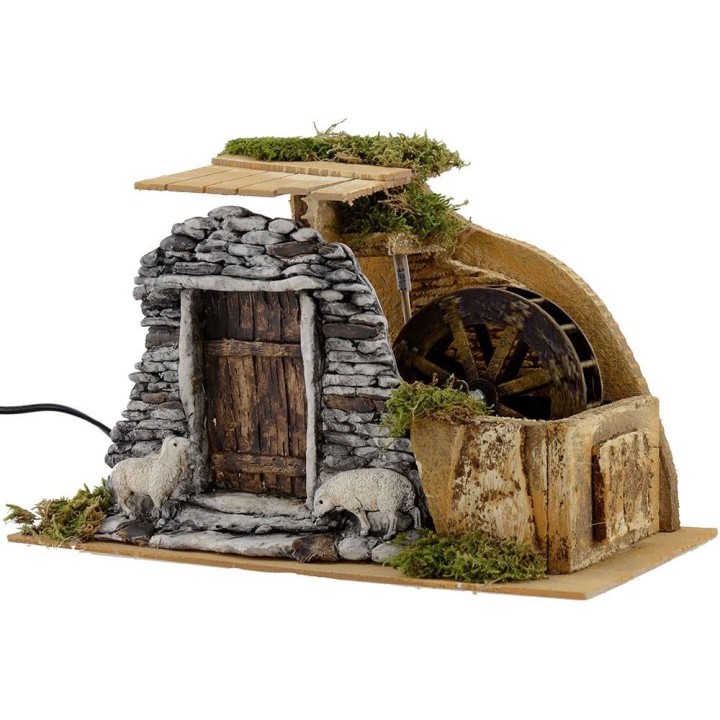 Mulino ad acqua funzionante per presepe cm 32x17x20 h.
