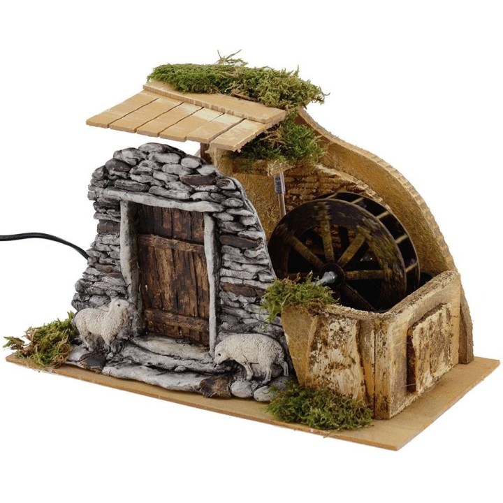 Mulino ad acqua funzionante per presepe cm 32x17x20 h.