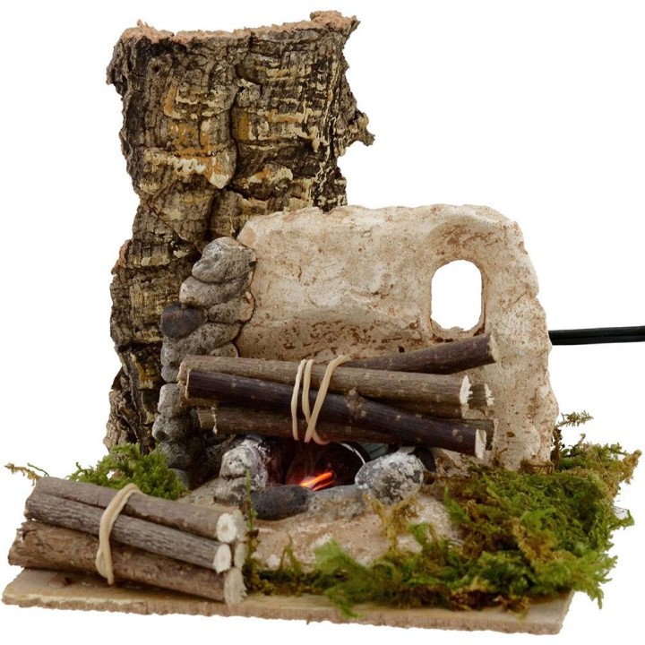 Fuoco per presepe funzionante con legna cm 15x15x14 h.