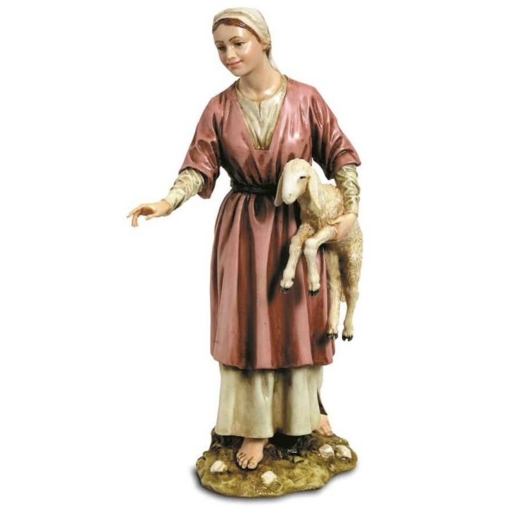 Pastorella with lamb in resin Landi Moranduzzo 20 cm