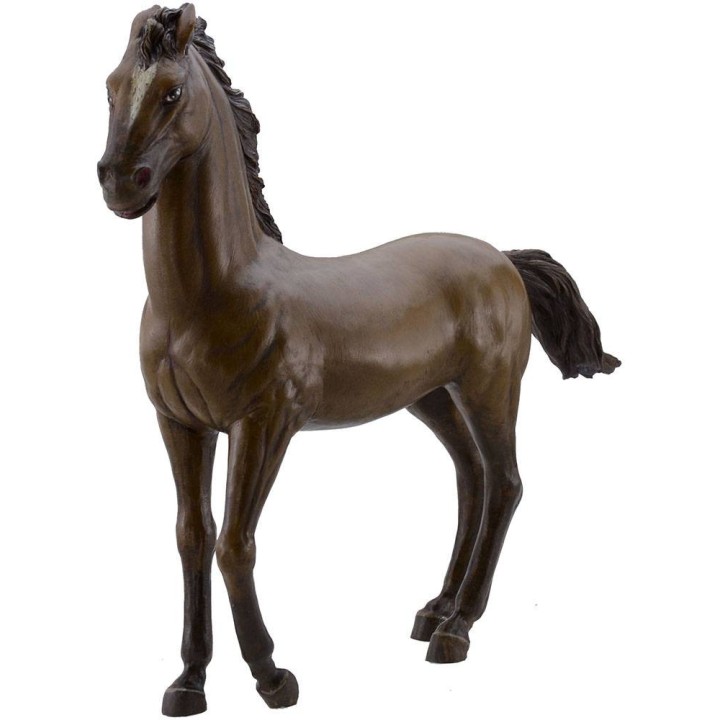Caballo marrón al paso en resina para estatuas de 30 cm