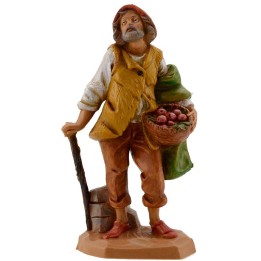 Vecchio con cesto e bastone 12 cm Fontanini