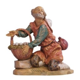 Pastore in ginocchio con cesto serie 6,5 cm Fontanini