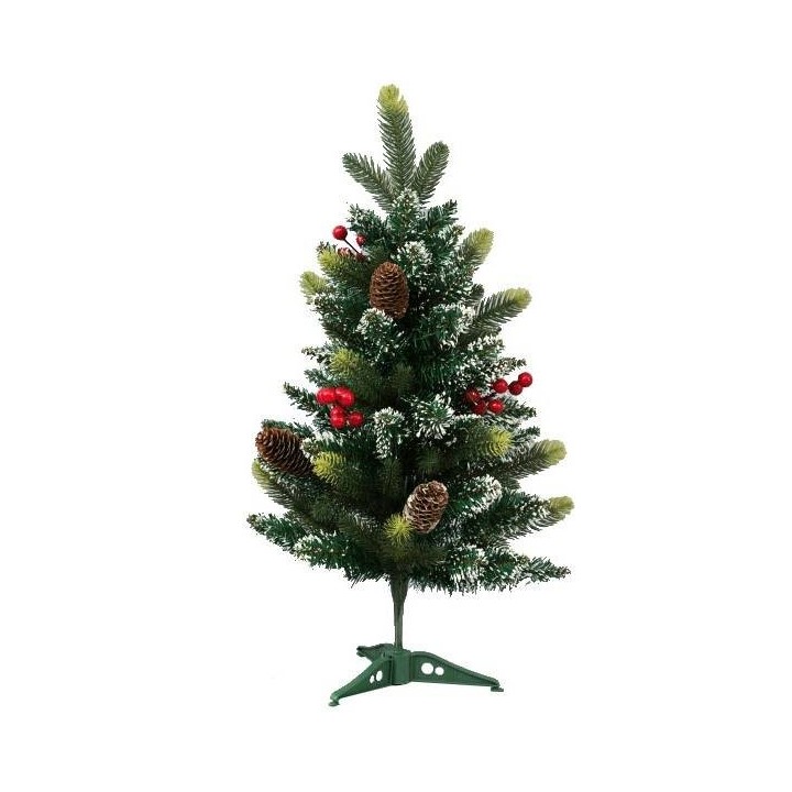 Albero di Natale innevato 60 cm con bacche rosse e pigne