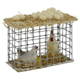 Jaula de metal con gallinas cm 4,5x3x4 h.