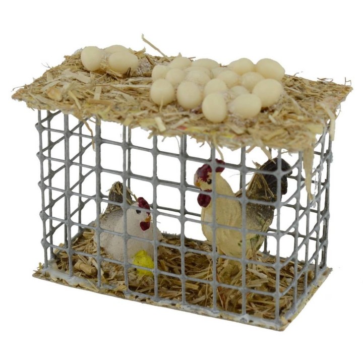 Gabbia in metallo con galline cm 4,5x3x4 h.