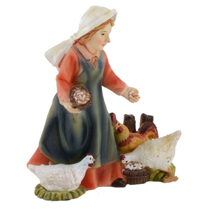 Campesina con gallinas en resina 8 cm