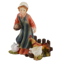 Peasant with hens in resin 8 cm