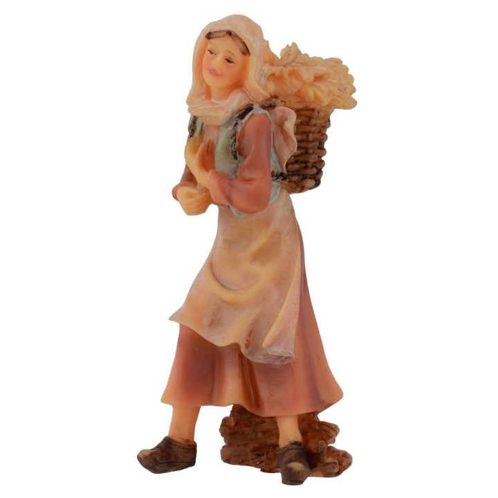 Campesina con cesta en resina 12 cm
