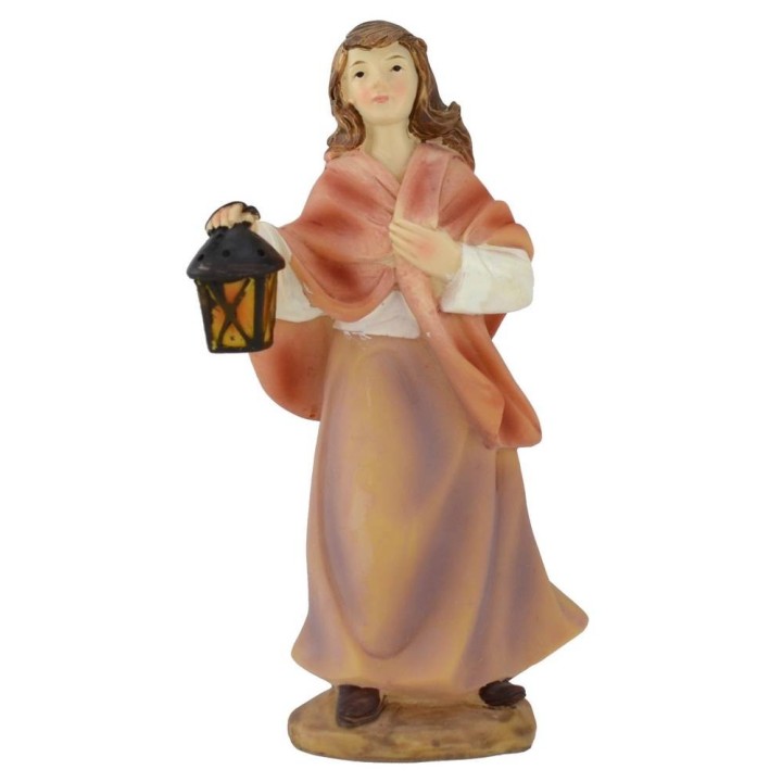 Mujer con linterna en resina 15 cm