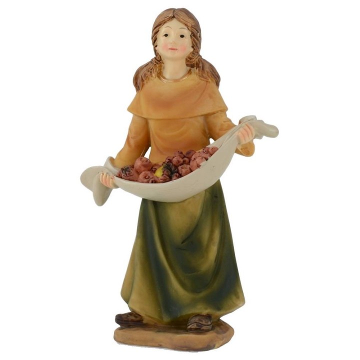 Fanciulla con cesto di frutta in resina 15 cm