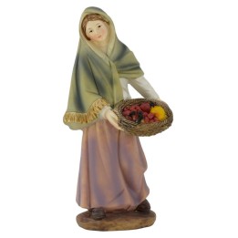 Donna con cesto di frutta in resina 15 cm