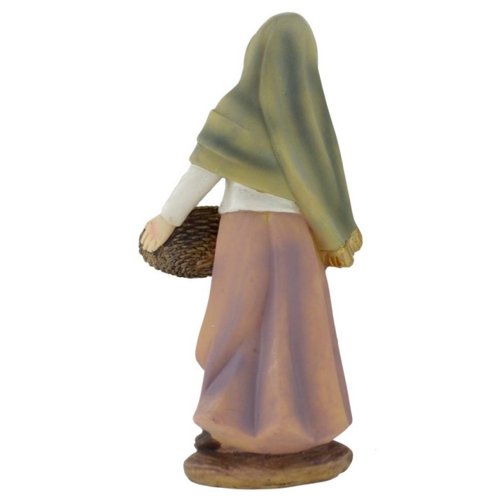 Mujer con cesta de frutas de resina 15 cm