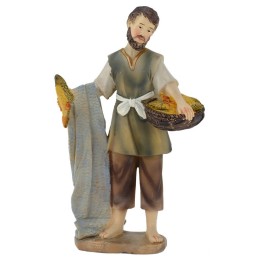 Pescatore con cesto di pesce resina 15 cm
