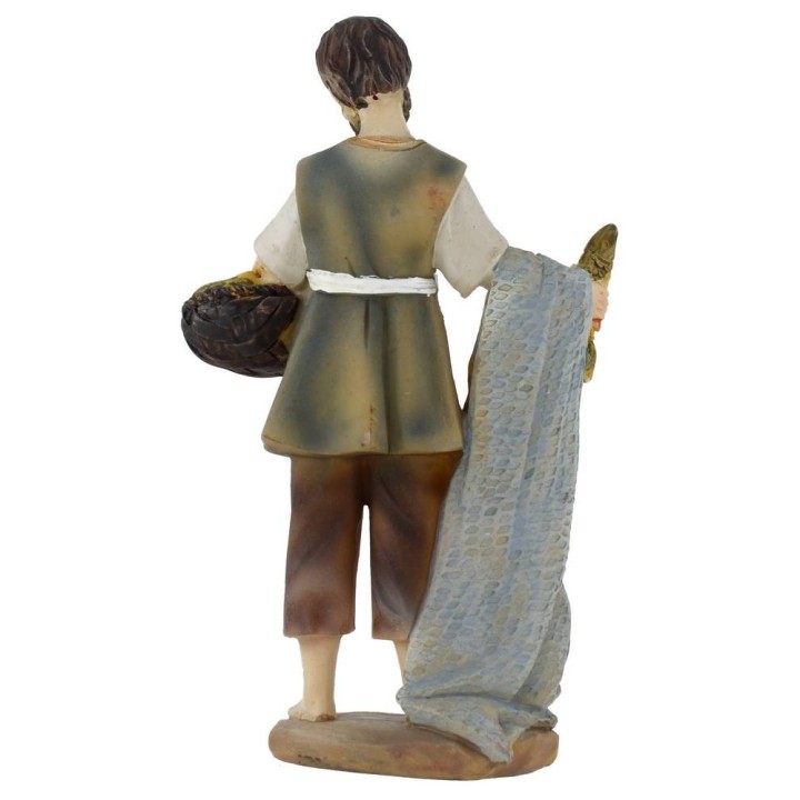 Fisherman with fish basket resin 15 cm