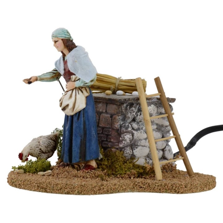 Campesina y gallina doble movimiento 12 cm Landi belén