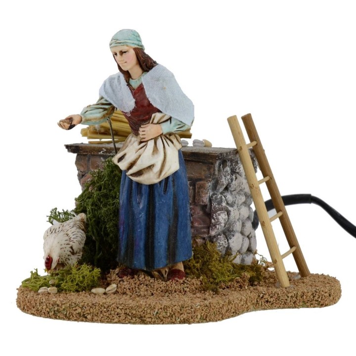 Contadina e gallina doppio movimento 12 cm Landi presepe