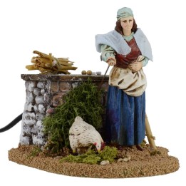 Contadina e gallina doppio movimento 12 cm Landi presepe