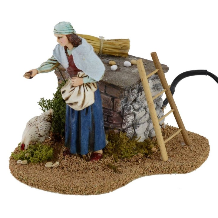 Contadina e gallina doppio movimento 12 cm Landi presepe