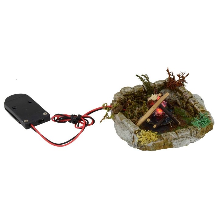 Bivouac con fuego led llama parpadeante a pilas para belén cm