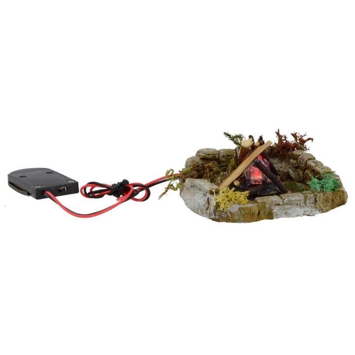 Bivouac con fuego led llama parpadeante a pilas para belén cm