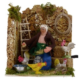 Contadina con galline movimento 8 cm