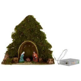 Albero con capanna e Natività illuminati con led a pile cm