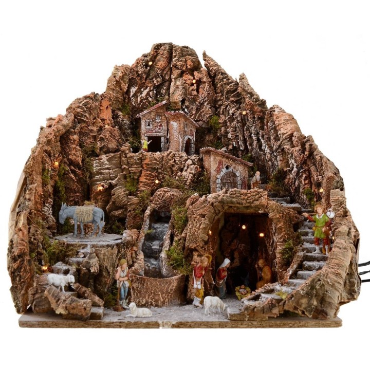 Presepe completo di statue Landi cm 52x55x48 h con cascata