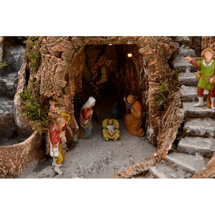 Presepe completo di statue Landi cm 52x55x48 h con cascata