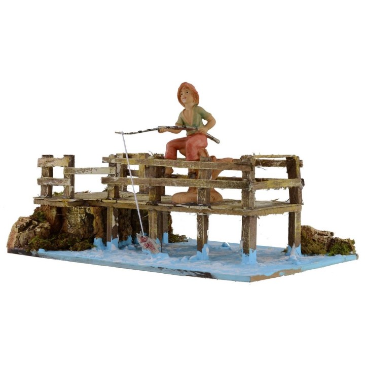 Pescatore sul ponte con canna da pesca serie 10 cm