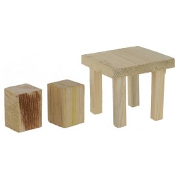 Tavolo con sgabelli in legno per statue da 12 a 15 cm