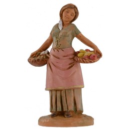 Mujer con cestas de frutas y verduras 12 cm Fontanini