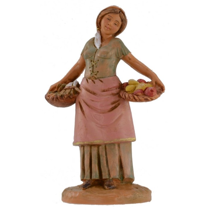Woman with fruit baskets and vegetables 12 cm Fontanini