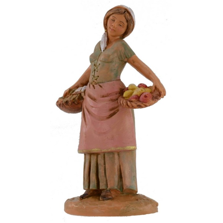 Mujer con cestas de frutas y verduras 12 cm Fontanini
