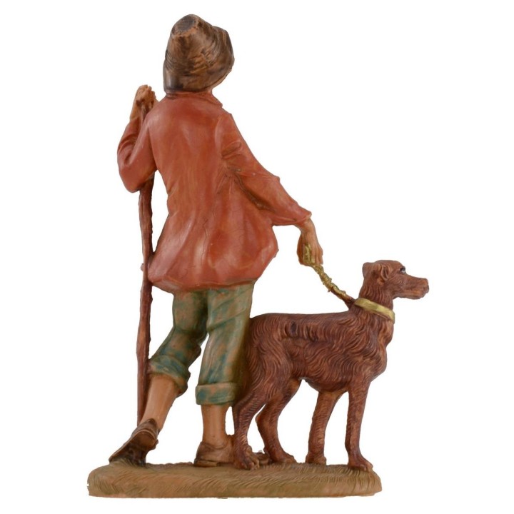 Young man walking with dog 12 cm Fontanini