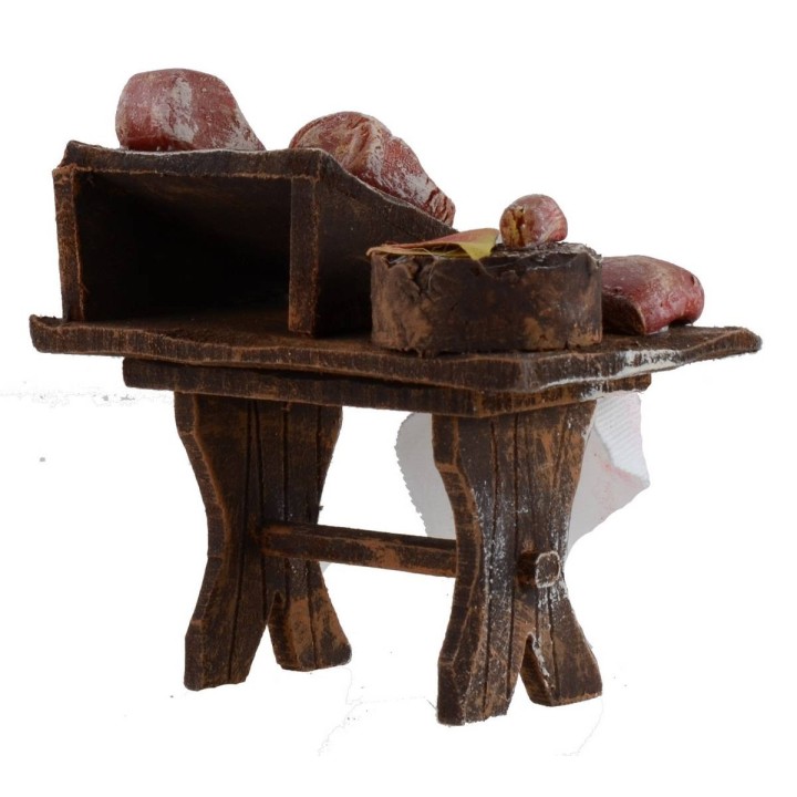 Banco de madera con carne y embutidos de 8,5x5x8,5 cm para