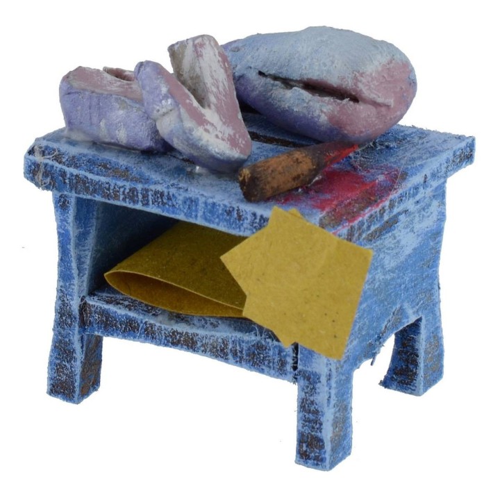 Banco in legno con pesce cm 3,5x3x4 h per statue da 6 cm