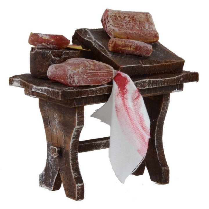 Wooden bench with meat and salumi cm 7x4x7, 5 for statues from