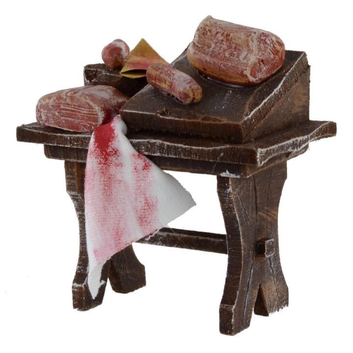 Wooden bench with meat and salumi cm 7x4x7, 5 for statues from