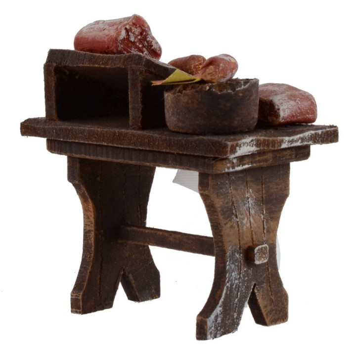 Wooden bench with meat and salumi cm 7x4x7, 5 for statues from