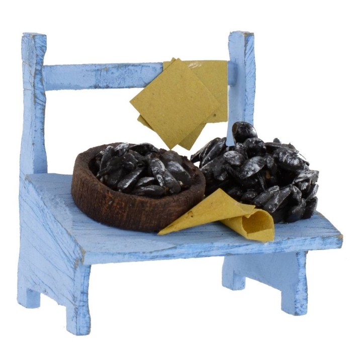 Banco de madera con mejillones de 7,5x5x7,5 cm de altura para