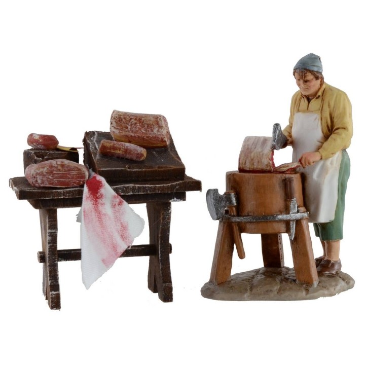Banco de madera con carne y embutidos de 7x4x7,5 cm para