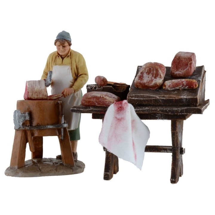 Wooden bench with meat and salumi cm 8,5x5x8, 5 for statues